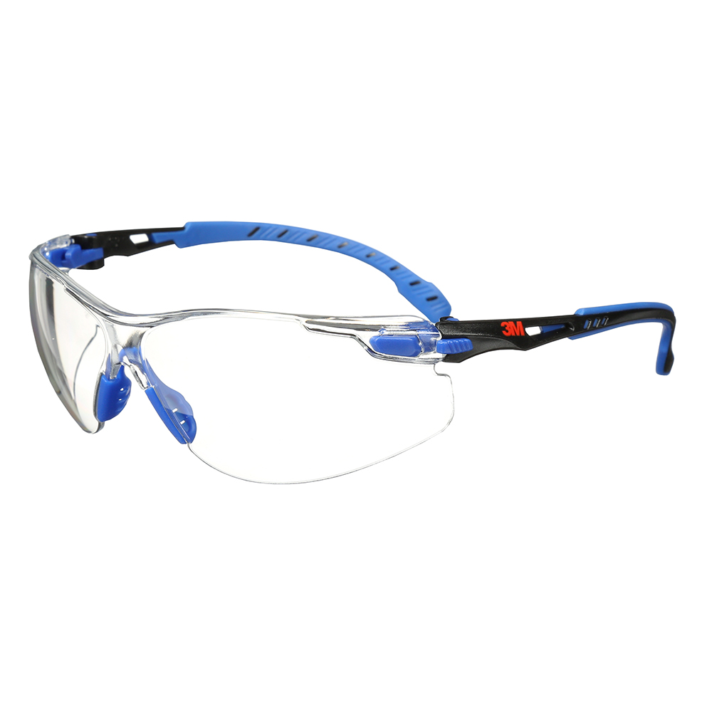 3M Solus 1000-Series S1101SGAF Blue/Black Clear Anti-Fog and Anti-Scratch Scotchgard Protector Safety Glasses from GME Supply